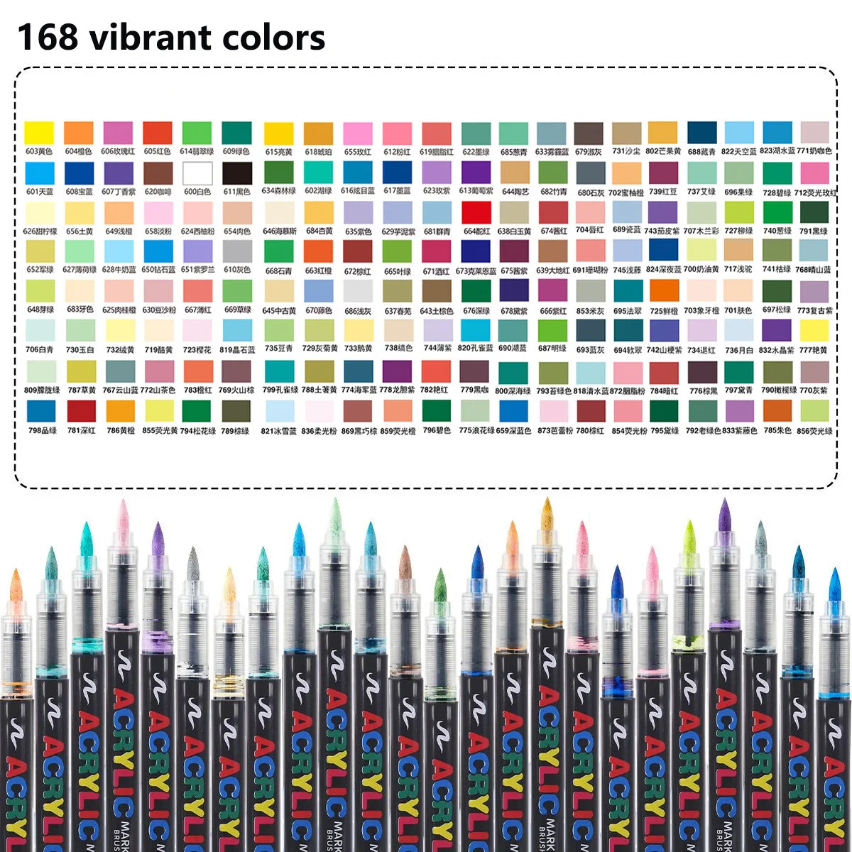 12-366 Colors Acrylic Marker Set Waterproof Acrylic Brush Marker Professional Acrylic Painting Marker DIY Art Supplies - 168 