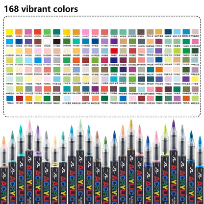 12-366 Colors Acrylic Marker Set Waterproof Acrylic Brush Marker Professional Acrylic Painting Marker DIY Art Supplies - 168 