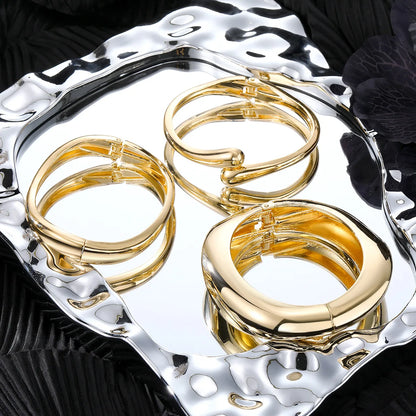 3 Styles Vintage Hip Hop Metal Cuff Bangles Punk Gold Silver Color Geometric Spring Bangles For Women Bracelet Men Jewelry
