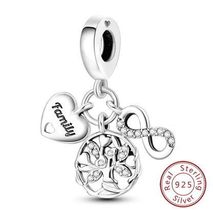 925 Sterling Silve Charms Beads Forever Love Heart Sister Family Life Charms Dangle For Bracelet Woman Jewelry Gifts - KTC493