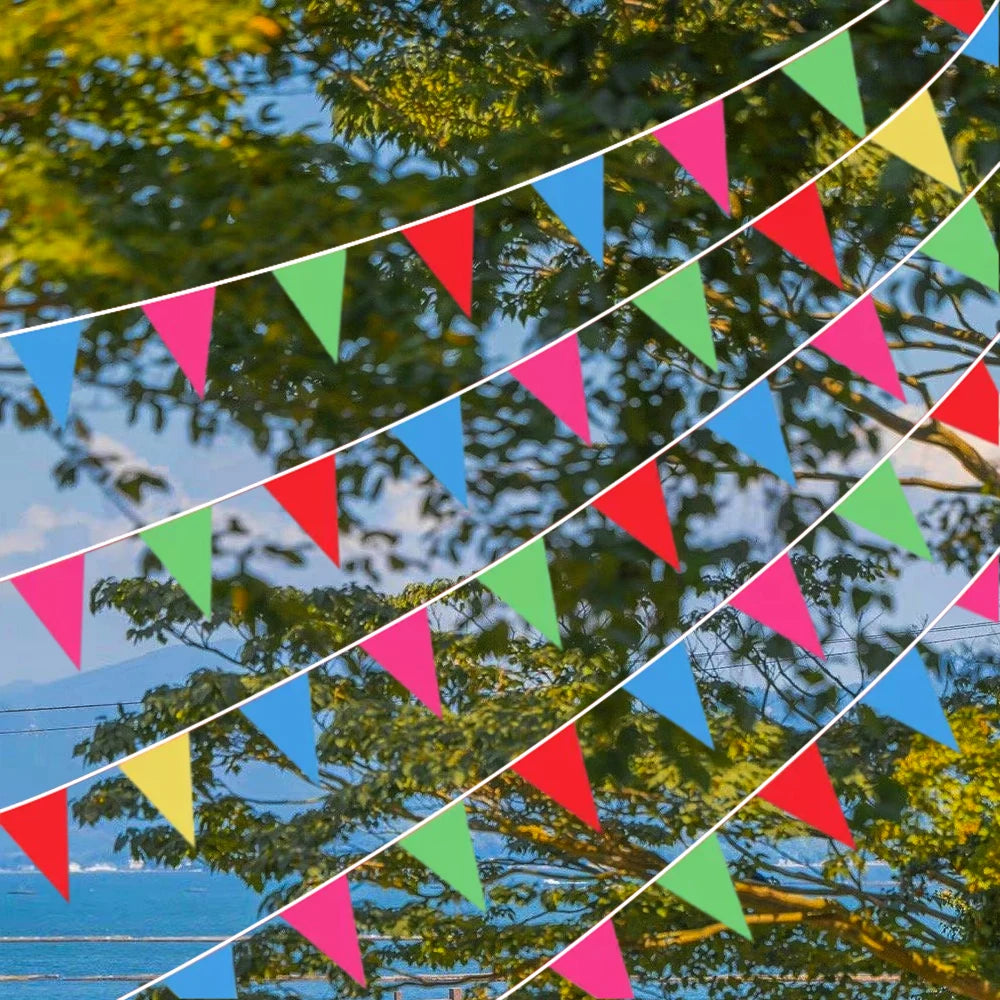 300M Multicolored Triangle Flags Bunting Banner Nylon Fabric Pennant Festival Outdoor Colorful Home Wedding Hanging Decoratio