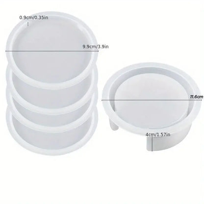 Coaster Resin Molds Set Include 1pc Coaster Storage Box Mold, 4Pcs Silicone Resin Coaster Mold for Epoxy Resin - C