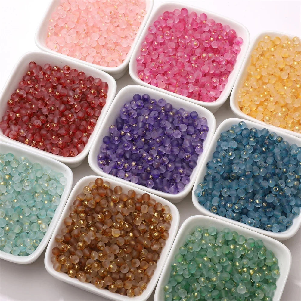 100/200/500Pcs 4mm Frosted Gold Splattered Glass Rice Beads Loose Beads for Handmade Jewelry DIY Bracelet Necklace Material