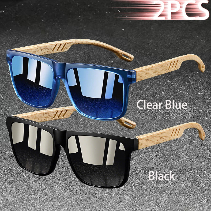 Fashion Vintage Square Square Frame Sunglasses Men Women Fishing Driving Man Designer Sun Glasses Eyewear - Black-ClearBlue