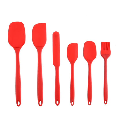Silicone Kitchenware 6-Piece Set, Cream Scraper, Spatula, Oil Brush, Size Scraper Set Baking Tool, Non-Integrated Hand - Red 