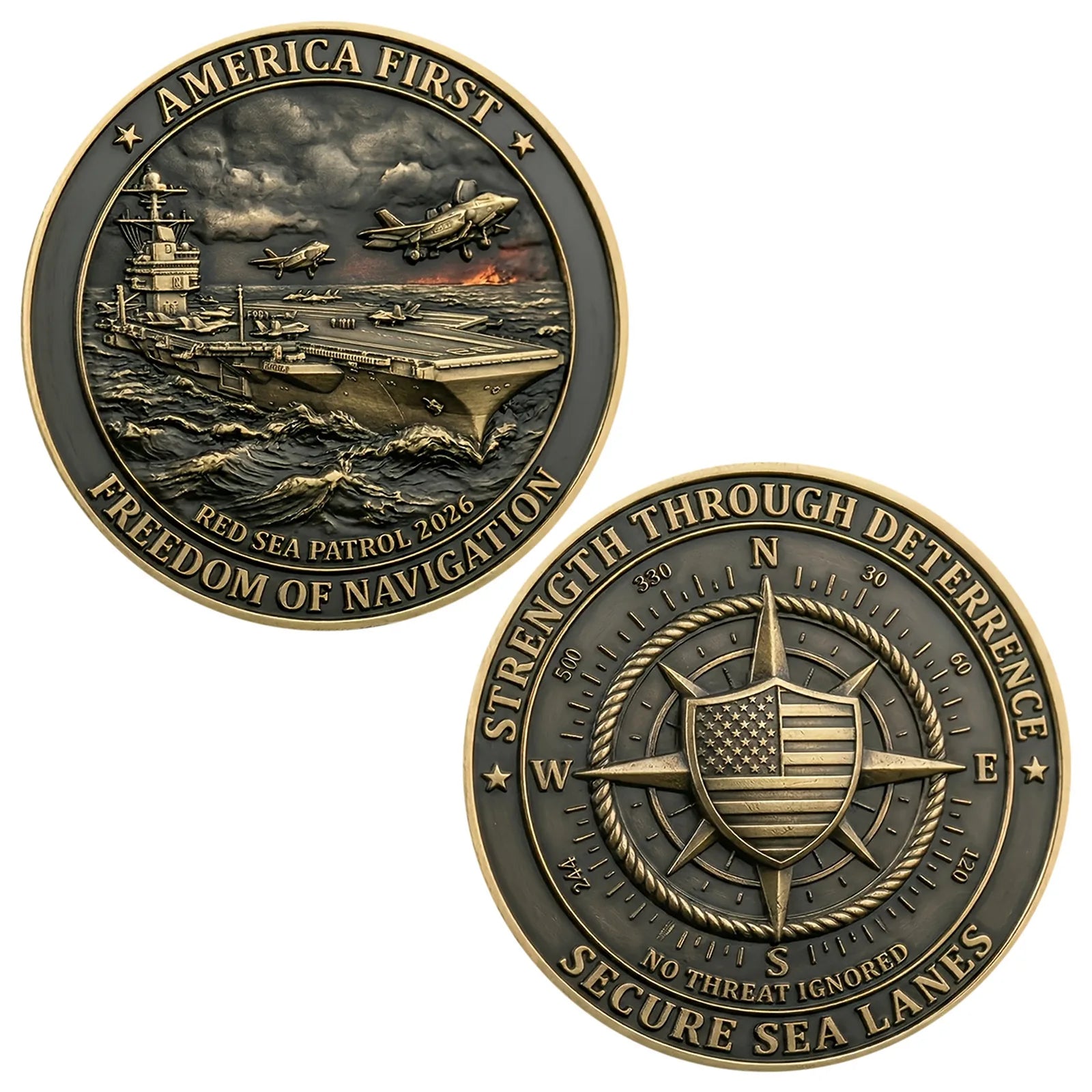 America First Freedom of Navigation Bronze Plated Commemoration Coin Strength Through Deterrence Collection Coin
