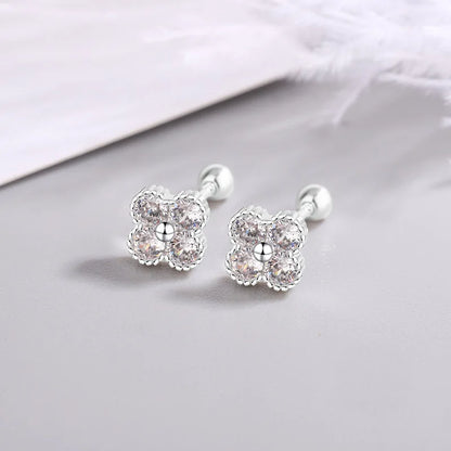 925 Sterling Silver Four Round Zircon Small Piercing Stud Earrings For Women Luxury Elegant Fine Jewelry Accessories Jeweller