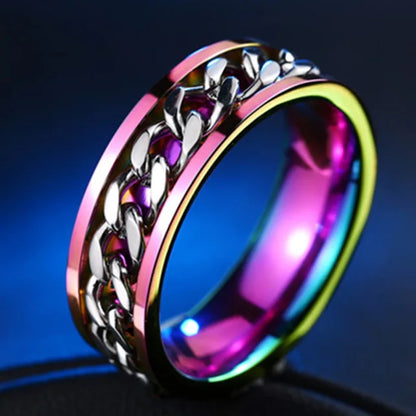 Cool Stainless Steel Rotatable Men Ring Spinner Chain Punk Women Jewelry for Party Gift - R09-00 / 10