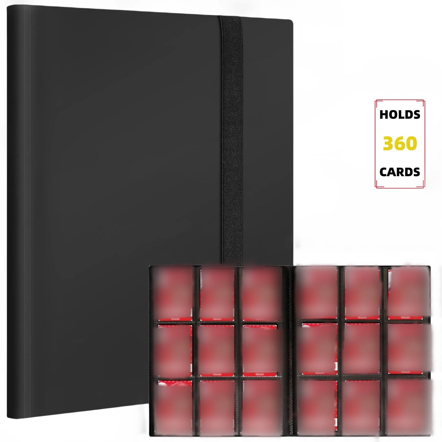 9 Pocket Trading Card Album Folder - 360 Side Loading Pocket Binder for Game Cards & Sports Cards - black
