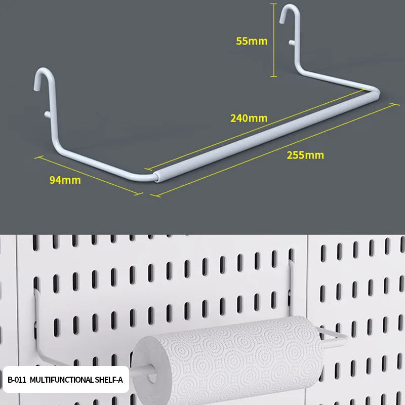 Home Office Pegboard Wall Storage Panel, PP Plastic Hole Board with Multi Hooks Shelf for Study Desk Stationery, Black White 