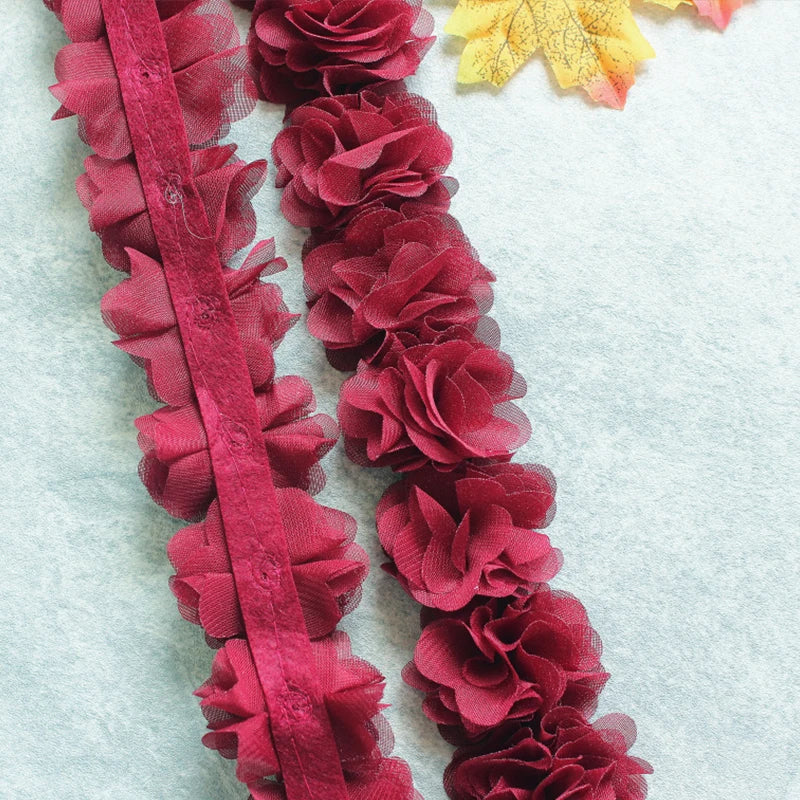 1 Yard Width 5cm 3D Chiffon Flowers Lace Trim Multicolor DIY Lace Ribbon Decor Clothes Accessories Craft Sewing Fabric Suppli