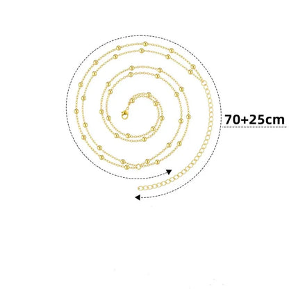 Fashion Double Layer Beaded Waist Chain for Women Simple Gold Color Metal Cross Round Bead Body Chain Bikini Jewelry Acessori