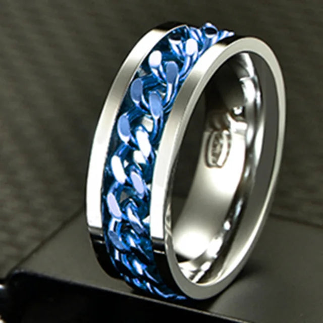 Cool Stainless Steel Rotatable Men Ring Spinner Chain Punk Women Jewelry for Party Gift - R09-L / 12