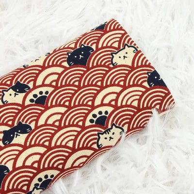 Half Yard Thicken Cotton Fabrics Soft Breeze Cat Curve Print, Handmade DIY Bag Cloth Material 100% Cotton CR-389 - B / half y