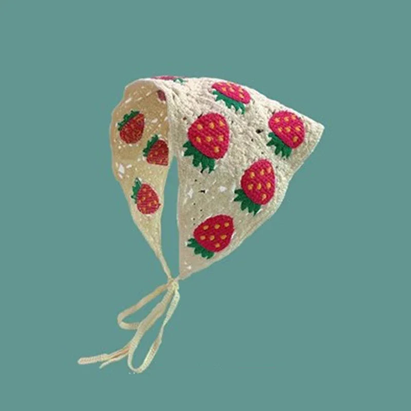 Korean Sweet Cute Handmade Crochet Hollow Triangle Headband Towel For Women Girls Flower Headscarf Hair Accessories - 13