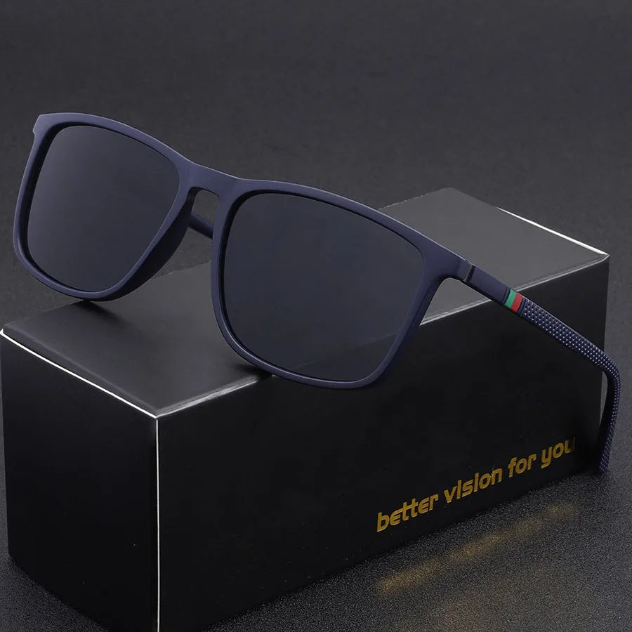 Classic Square Men's Sunglasses Comfortable Lightweight Black Frame Glasses Ideal for Travel Photography Gifts - Navy Blue