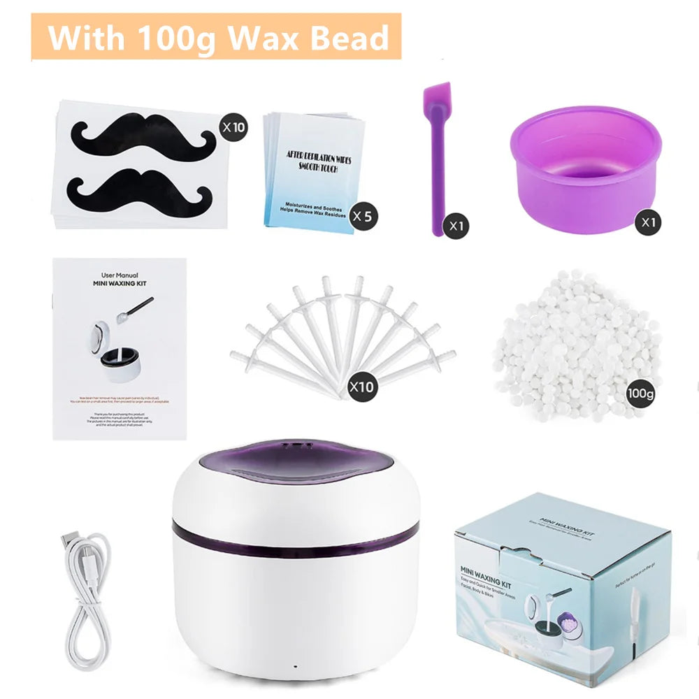 Mini Wax Heater Machine 40g Silicone Bowl Wax Warmer Nose Ear Hair Removal Waxing Kit Wax Bean Wax Heating Melting Pot Melter