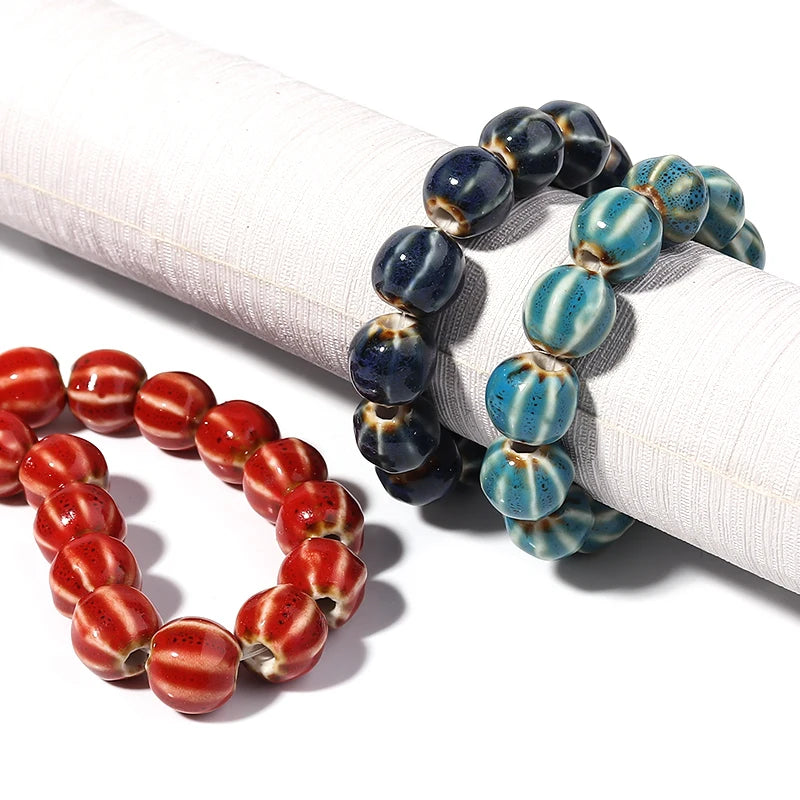 1 Strand Pumpkin Shape Stripe Ceramics Beads Colorful Floral Glaze Beads for Jewelry Making DIY Loose Spacer Beads Accessorie