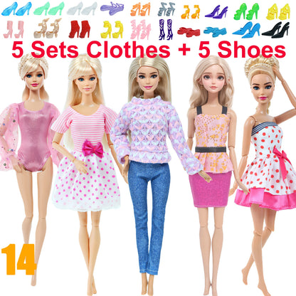 10 Pcs/Set Fashion Outfits 30cm Doll Shirt Pants Dress Shoes 11.5 Inch Doll Clothes Dollhouse 11.8" 1/6 Doll Accessories Toy