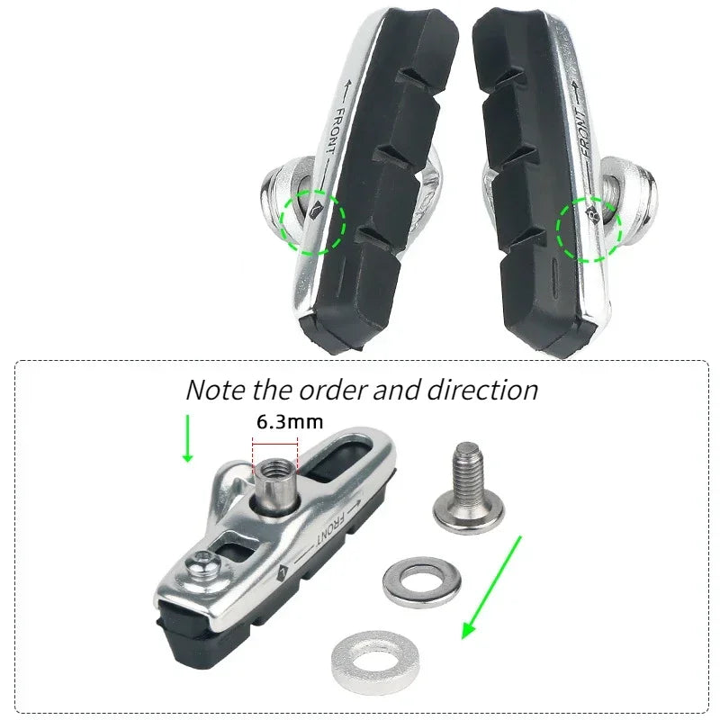 A Pair 55MM Brake Pads for Road Bikes with Metal Rings C-brake Pads Replaceable Brake Blocks Aluminium Alloy Block Bicycle Pa