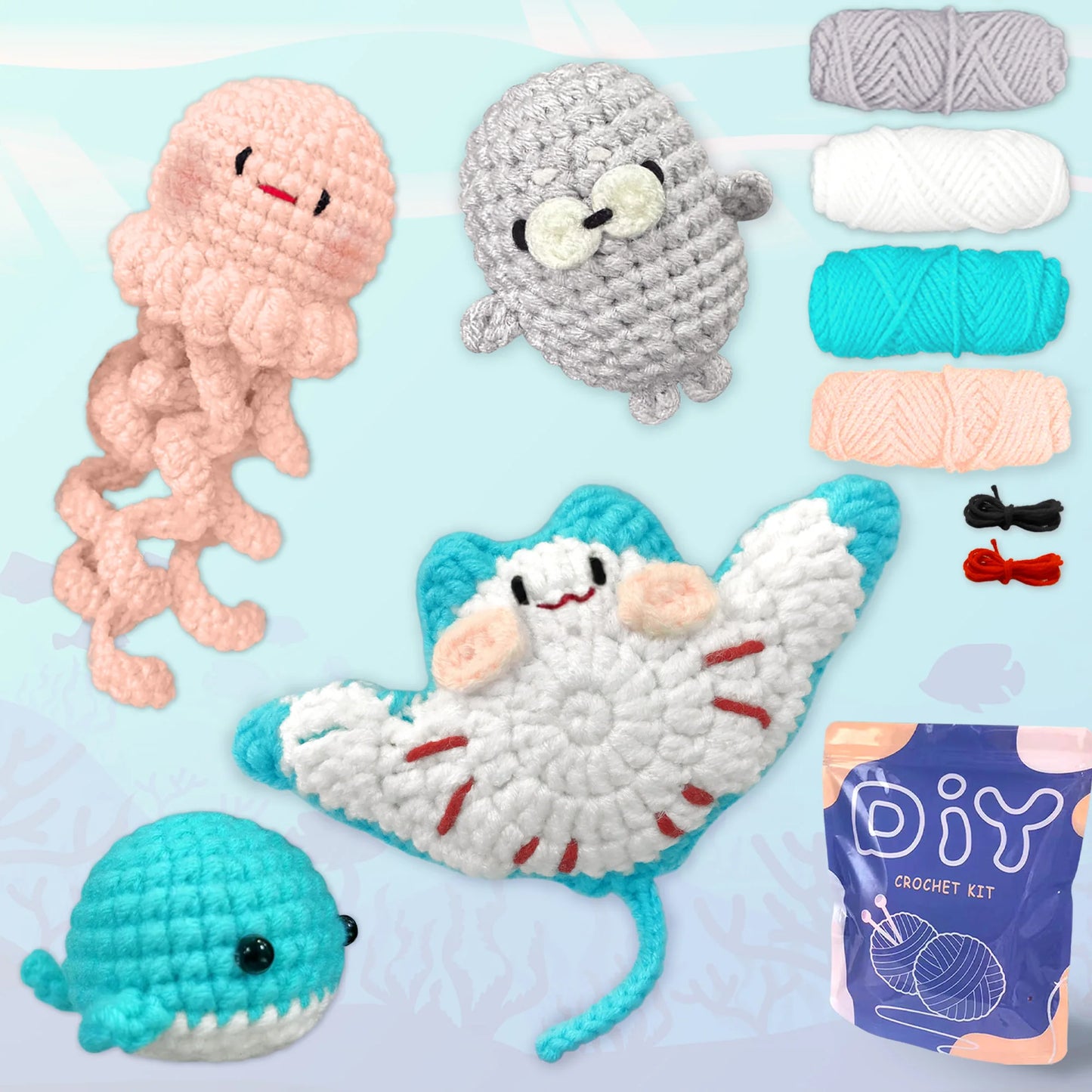 Crochet Kit for Beginners, DIY Animal Crochet Set, Easy Crochet Starter Kit, Step-by-Step Patterns, Fun Craft Project for Kid