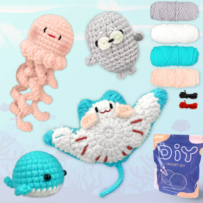 Crochet Kit for Beginners, DIY Animal Crochet Set, Easy Crochet Starter Kit, Step-by-Step Patterns, Fun Craft Project for Kid