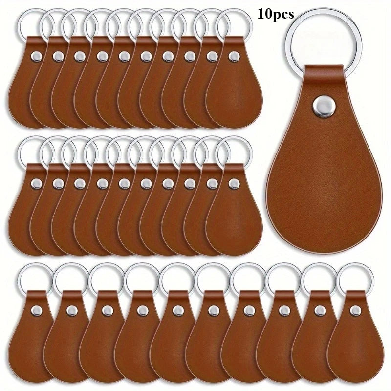 10pcs PU Leather Key Fob Blanks Kit, Simple Style Laser Engraving Keychains, For Gifts & Crafting - BROWN