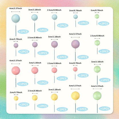 30Pcs Colorful Cake Ball Happy Birthday Cake Topper Sticks Gold Pink Blue Balls For Cupcakes Birthday Wedding Party Decoratio