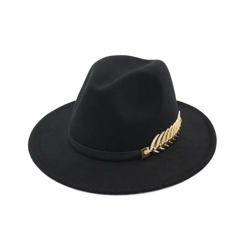 European and American foreign trade leaf decoration women's woolen hat jazz hat autumn and winter Korean version of the Briti