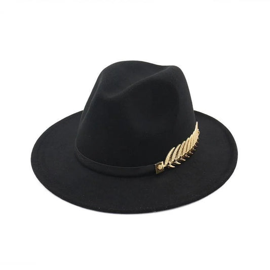 European and American foreign trade leaf decoration women's woolen hat jazz hat autumn and winter Korean version of the Briti