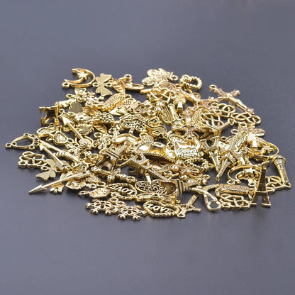 50pcs/Lot Vintage Gold Color Random Mix Small Cute Pendant Charm Metal Alloy Jewelry Making Handmade Materials To Make Bracel
