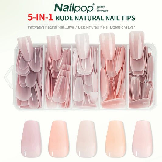 Nailpop 3-IN-1 Nude Natural Soft Nail Tips Set 140PCS Skin Tones Press on Nails Ultra-Fit Gel Nail Extensions Easy Manicure D
