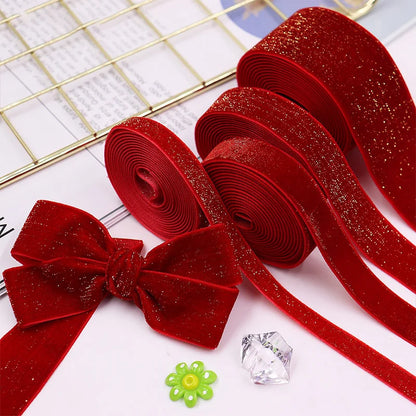 5 Yards Christmas Velvet Ribbon New Year Red Festival Ribbon Bows Gift Box Packaging Ribbon Festival Scene 10/15/20/25/38mm