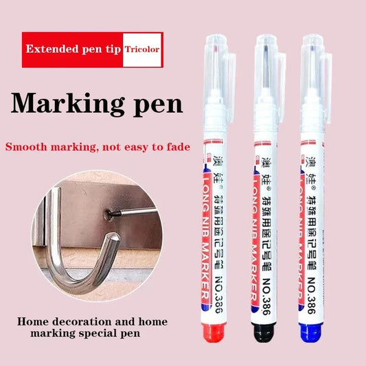 4/12 Pcs Waterproof Long Head Markers Deep Hole Marker Pen for Metal Carpenter Red/Black/Blue/Green Ink Woodworking Tools Mar