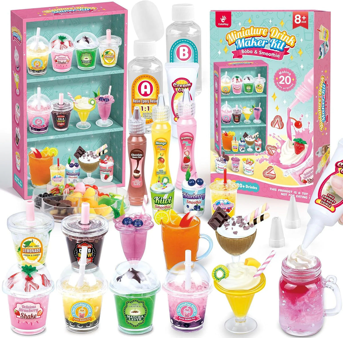 Miniature Drink Marker Kit, Miniature Food Toys, Kitchen Pretend Food DIY Crafts Kits for Kids Ages 8-12, Girls Gift for
