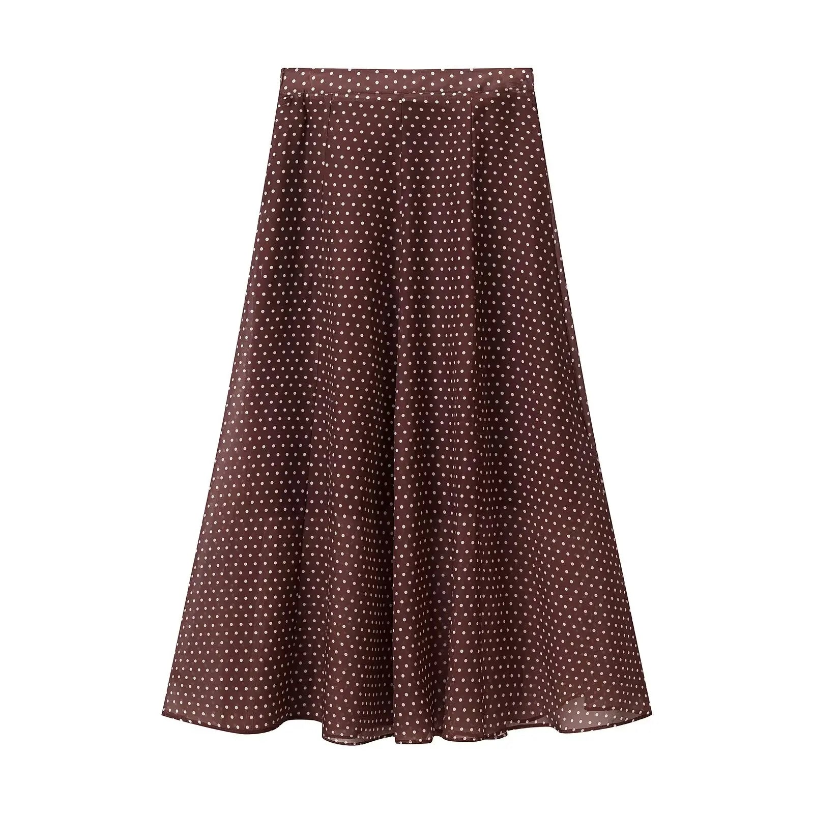 KONDALA Vintage Polka Dot Women Sets Chiffon Bow Tie Loose Blouses Loose Long Skirts Fashion 2026 Spring Summer Holiday Suits