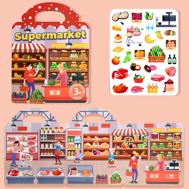 1 Book Jelly Sticker Book Quiet Book DIY Fun for Children's Scene Stickers Repeatedly Paste Puzzle Sticker Book - B