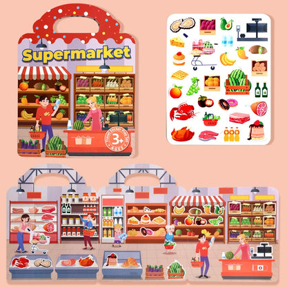 1 Book Jelly Sticker Book Quiet Book DIY Fun for Children's Scene Stickers Repeatedly Paste Puzzle Sticker Book - B