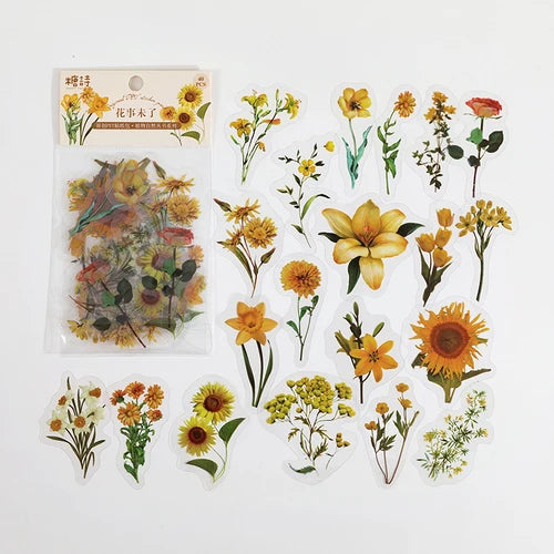 40pcs/bag Vintage Ginkgo leaves flowers PET sticker package DIY diary decoration sticker album scrapbooking - L