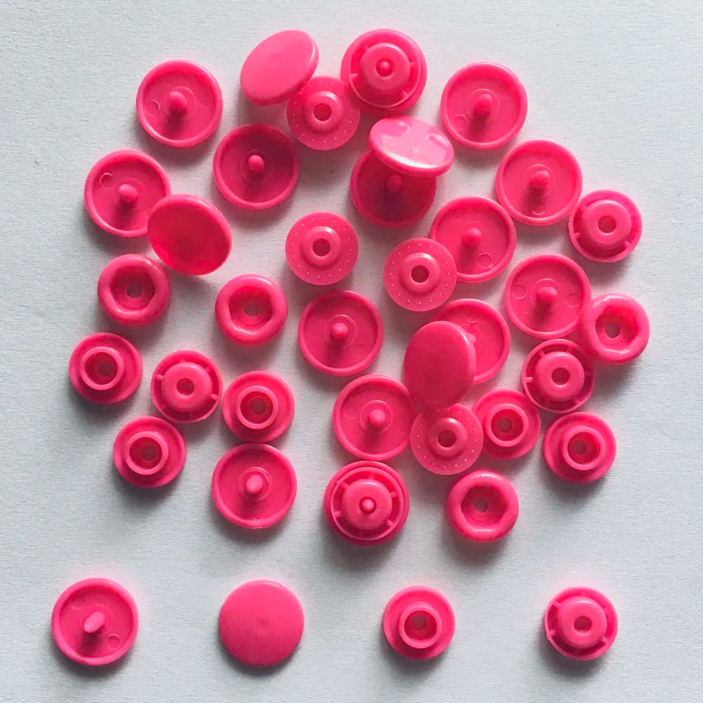 50 Sets Round Snaps Buttons For Bib T5 Plastic Press Button Fastener Snap For Clothes Accessories DIY Crafts 24Colors - rose 