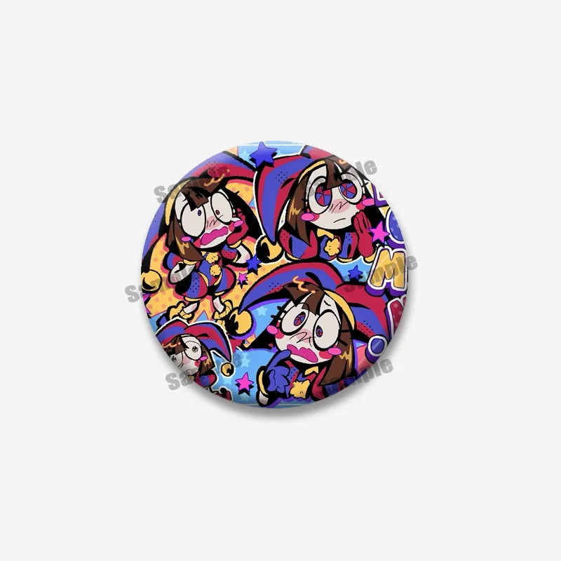 Creative Funny P-Pomni Enamel Pins Cute Cartoon Character Round Brooch DIY Backpack Jacket Collar Badge Jewelry Gifts for Fri
