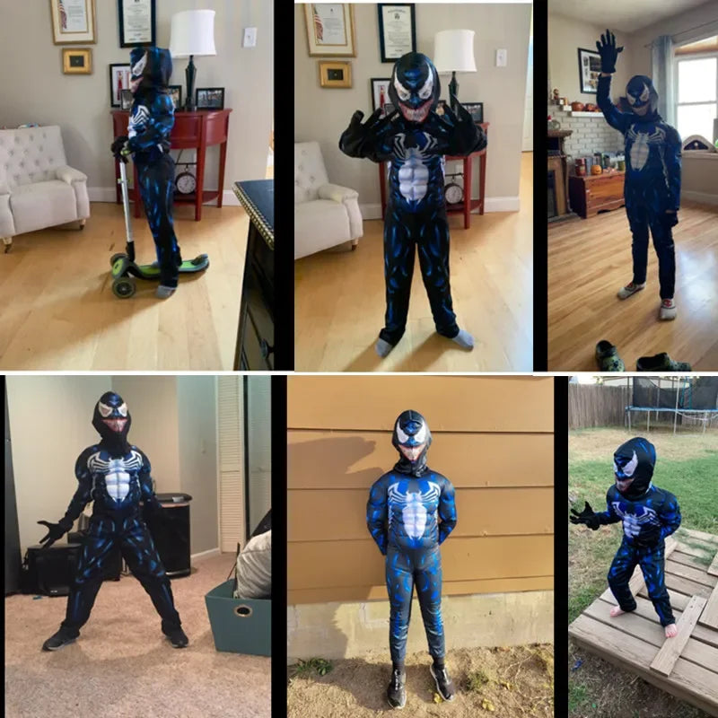 Kids Black Spider Costume Superhero Costume Onesie 3D Spandex Unisex Jumpsuit Bodysuit for Kids Halloween Cosplay