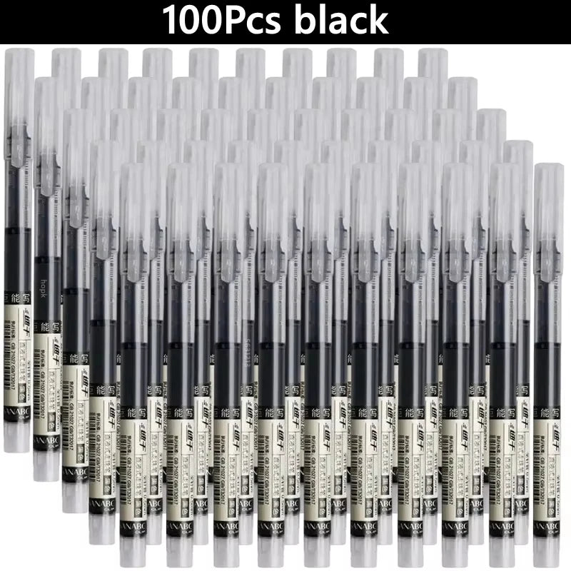 3-102Pcs/set Needle Type Gel Pens Straight Liquid Ballpoint Pen Kawaii Stationery School Office Supplies Writing - 100pcs bla