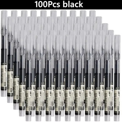 3-102Pcs/set Needle Type Gel Pens Straight Liquid Ballpoint Pen Kawaii Stationery School Office Supplies Writing - 100pcs bla