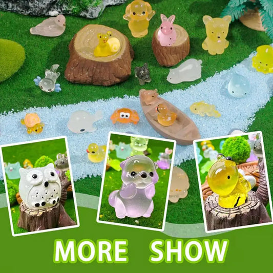 50pcs Surprise Blind Bags Glow In The Dark Mini Resin Animals Dollhouse Miniature Figures Ornament Fairy Garden Accessories