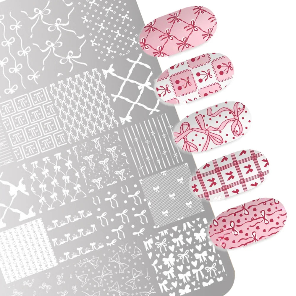 Bowknot Patterns Nail Stamping Plates 14.5*9.5cm Template Stencils Nail Art Stamper Kawaii Bow Image Plate Manicure Tools