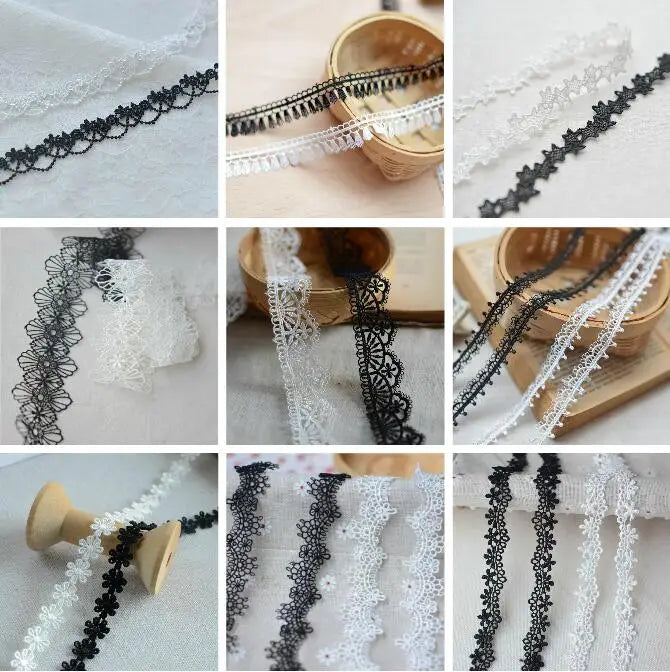 Lace Trim, Handmade Black White Lace Trim, 1 Yard Wide for Sewing, Vintage Style Trim for Scrapbooking, DIY Crafts and Embell