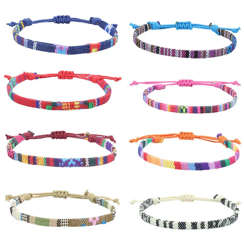Anklets For Women Woven Fabric Foot Leg Bracelet Men Handmade Rope Braid Knot Beach Barefoot Weave Ethnic Boho Adjustable Cha