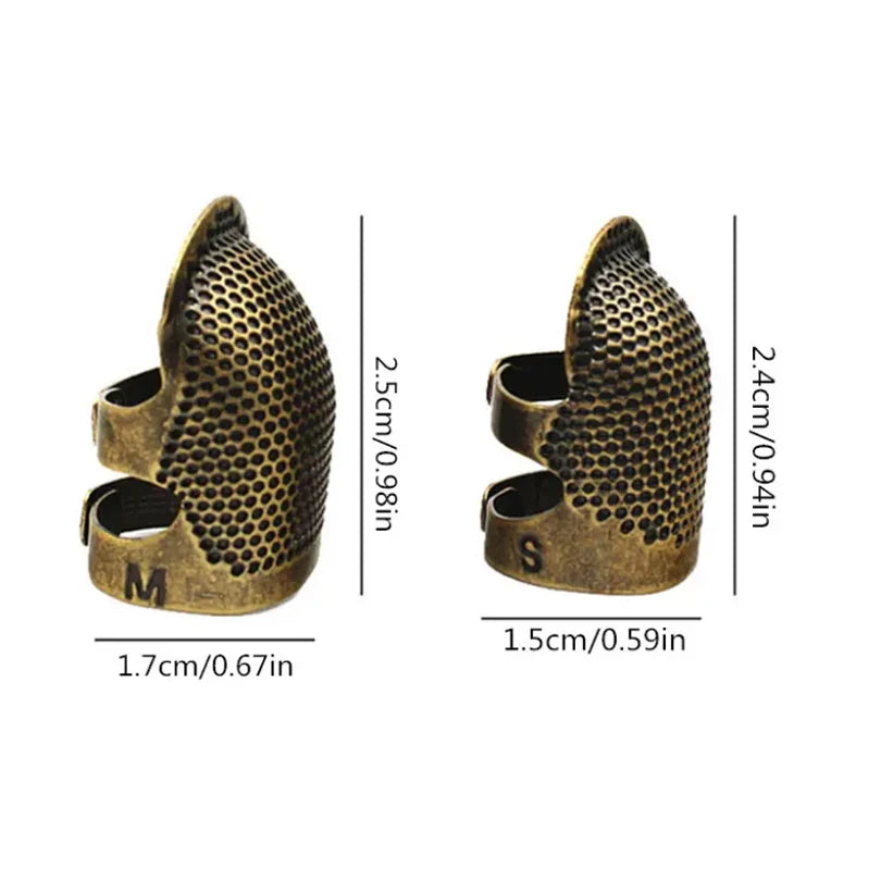 2PCS Vintage Adjustable Thimble Hand Sewing Thimble Ring Home Non-Slip Needle Press Finger Sleeve - Bronze color