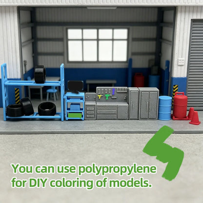 1/64 Scale Garage Diorama, Mini Auto Repair Workshop Scene Model, DIY Desktop Display Decoration, Hobby Craft Accessories